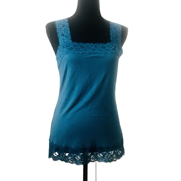 HALOGEN Teal Lace-Trimmed Camisole Tank Top Basic Medium - Picture 1 of 5